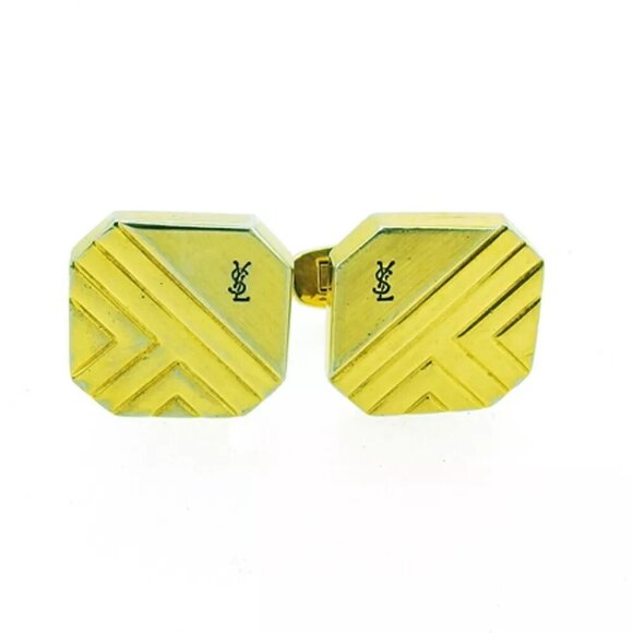 SAINT LAURENT cuffs YSL logo Gold hardware Authentic used T18939 authentic
